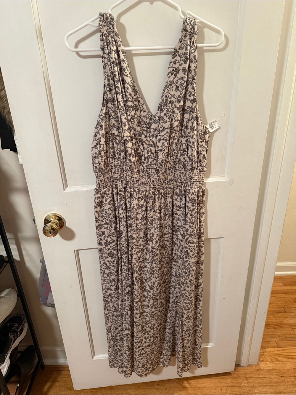 Old Navy Cream Maxi Dress with Gray Floral Print